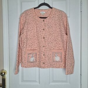 Christopher & Banks Cardigan Bunny Embroidered Easter Sweater Floral Size Large